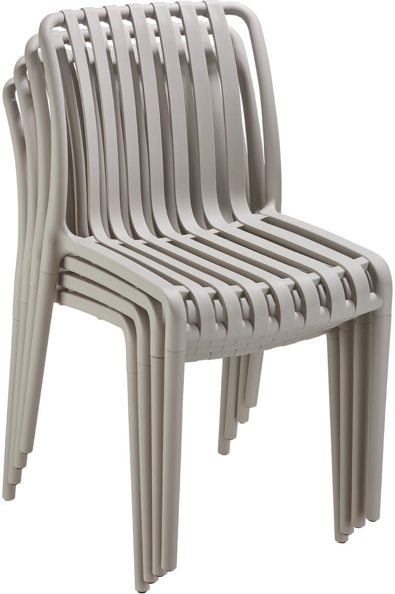 tectake® Set van 4 Tuinstoelen Alcudia - Taupe - Kunststof Stoelen- Stapelbaar - Stoelen voor Tuin, Terras of Balkon - Weerbestendig en UV-bestendig - Draagkracht 120kg per Tuinstoel – foto 2