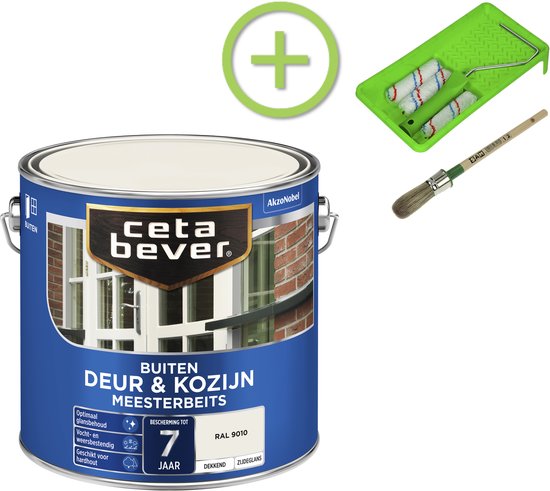 CetaBever - CetaBever - Pakket - Buiten Deur & Kozijn Beits - Zijdeglans - RAL 9010 - 2.5 liter + Beitsset