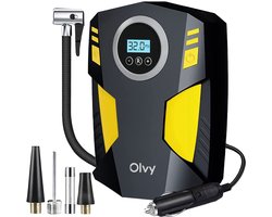 Olvy Compressor Bandenpomp - Luchtcompressor 12V - Elektrische Bandenpomp - Fiets/Auto/Motor/Bal/Luchtbed - Met 4 Opzet Stukken