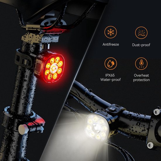 Fietsverlichting - Fietslamp Set - Led Fietslamp - Koplamp Fiets - Fietslampjes - Fietslichten - Fiets Koplamp - Led Fietslampjes Rood En Wit - Voorlicht / Achterlicht - 8+7 Lichtstanden - Ip65 Waterdicht - Led Fietslamp Set - Usb-C Oplaadbaar — afbeelding 4