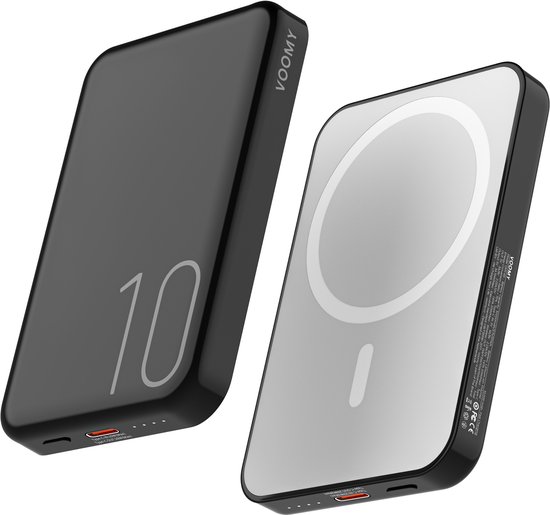 Voomy MagSafe Powerbank - 10000 mAh – 20W USB C snellader - Draadloze Powerbank - Geschikt voor iPhone 12/13/14/15/16/17 - Noodpakket - Zwart
