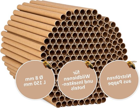Granvoo 500 Tubes En Carton Pour Hôtel à Insectes - Tubes De Nidification 14,5 Cm Pour Abeilles Solitaires Et Sauvages - Soutien à La Pollinisation Écologique