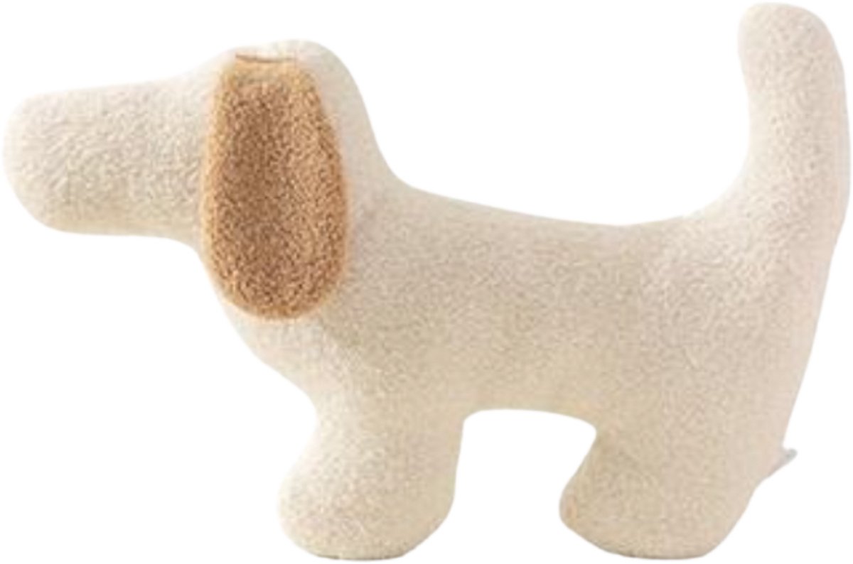 Hond - Sierkussen in vorm van hond – 35x50 cm Wit/Bruin - Luxe Pluche Knuffelkussen voor Kinderkamer & Woondecor – RBAN SPCTRA®