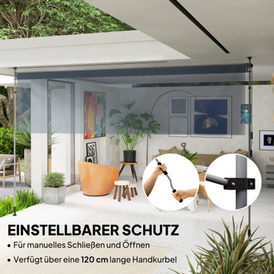 Parasol Store à pince avec manivelle Store à bras articulé réglable en hauteur Store sans perçage Protection solaire résistante aux UV, avec support mural Store pare-soleil de 400 cm de large pour balcon de terrasse, gris foncé