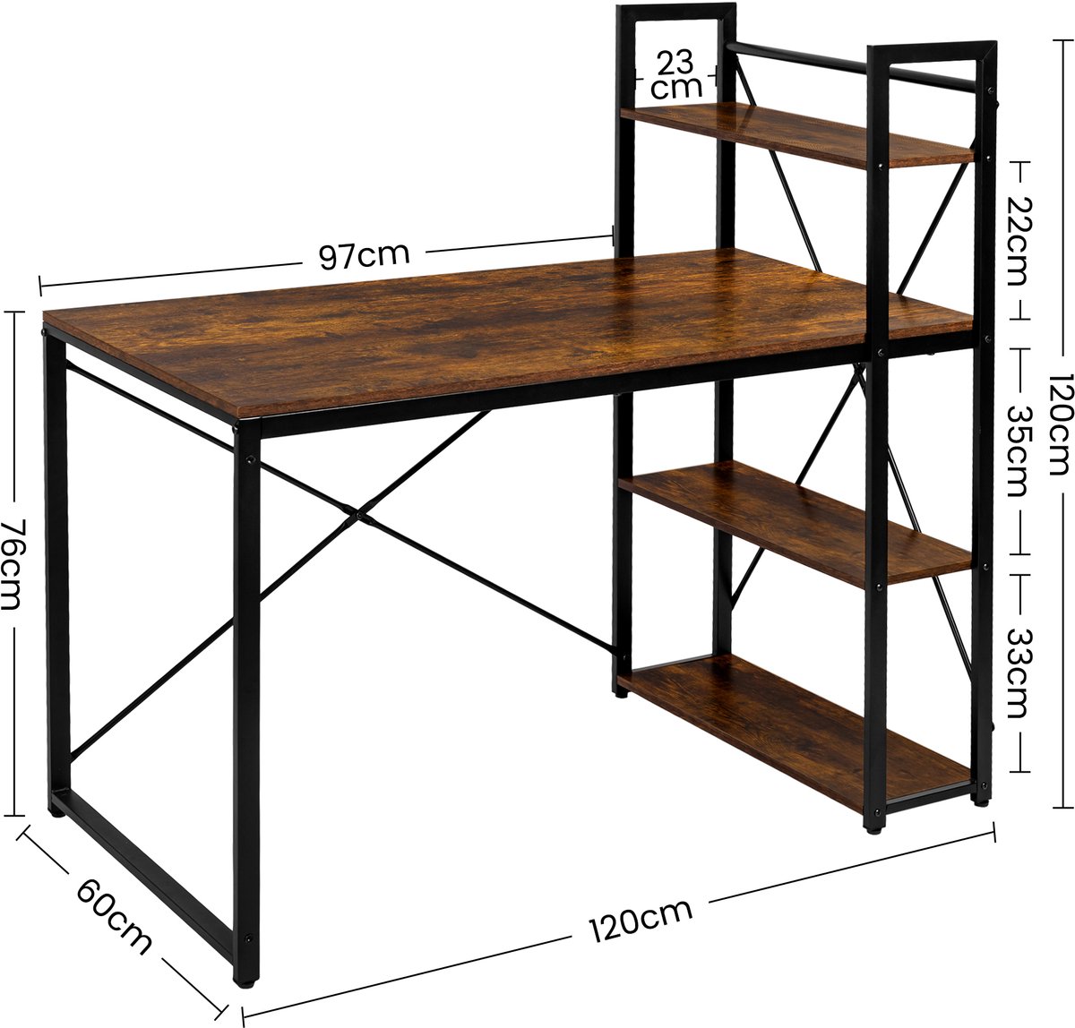 xDays Bureau - Computertafel met planken - Computerbureau - Industrieel Thuiskantoor /120