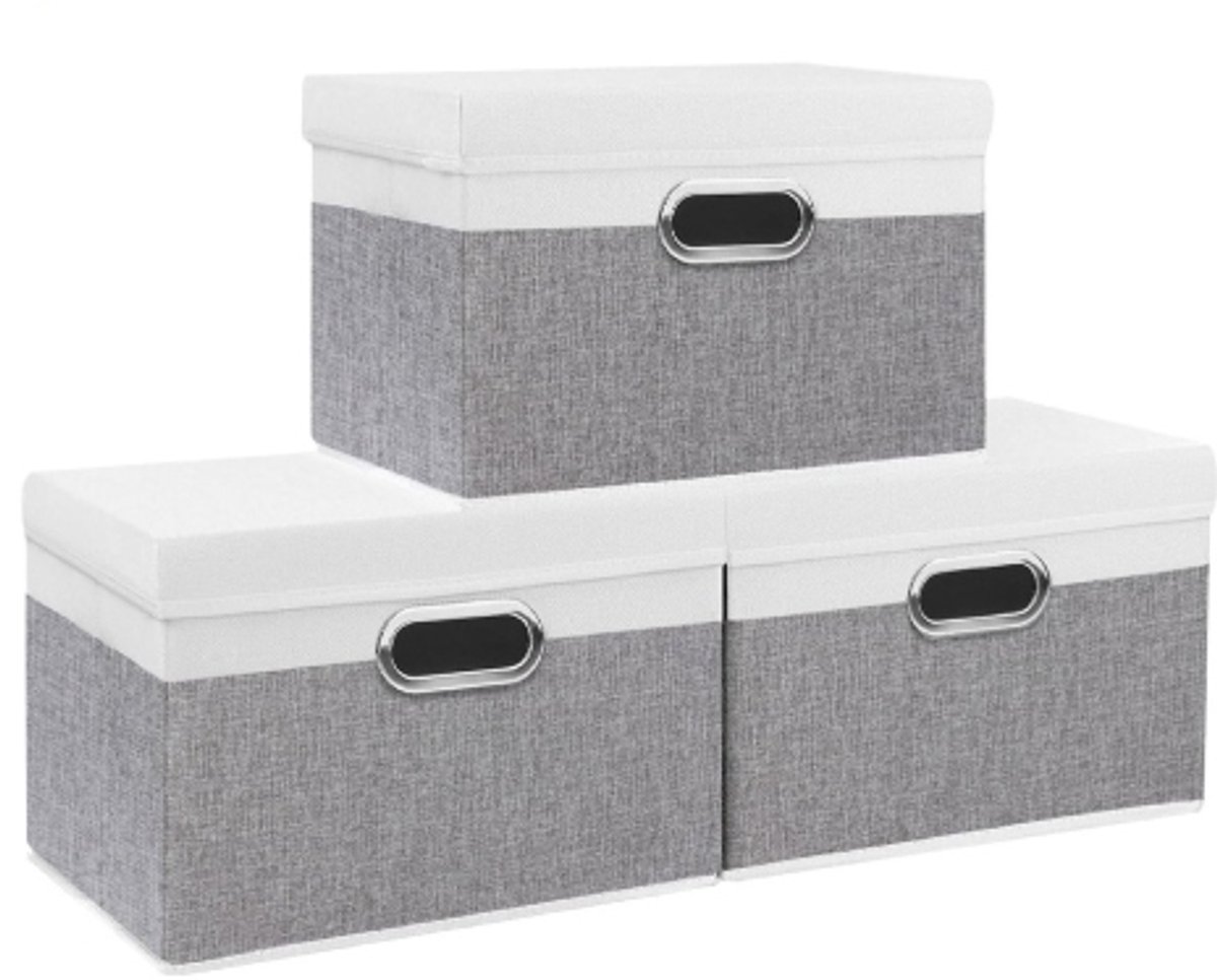 Opbergdoos 3 stuks - Opvouwbare kledingplank - Mand voor kleding - 32x23x20cm - Wit en grijs