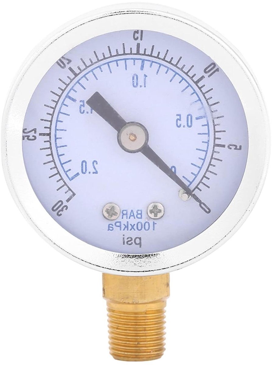 Dailygoods- Manometer Draagbaar - Drukmeter 0-30psi/0-2bar - Metalen Behuizing - Wijzerplaat 42mm - Geschikt voor Lucht/Water/Olie