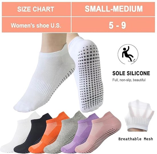 Yogasokken - Antislip - 6 Paar - Huissokken - Sport Sokken - Yoga Sokken - Sportsokken - Huissokken - Full Toe - Anti Slip Sokken - Pilates Sokken - Pilates Yogasokken - Pilatessokken - Ballerinas - Met Extra Grip - Met Anti Slip Onderkant - One Size van Merkloos — afbeelding 2