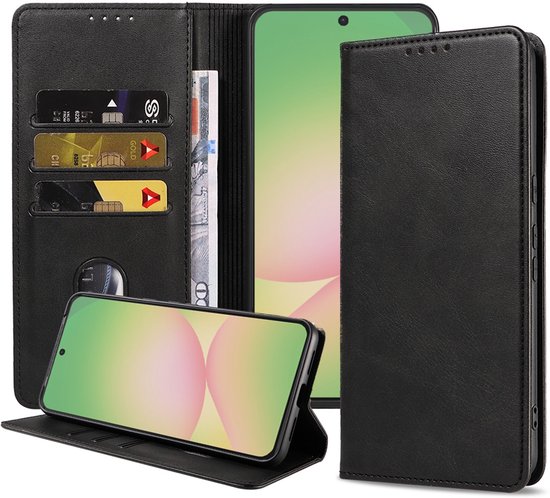Smartphonica Telefoonhoesje Geschikt voor Samsung Galaxy A56 Kunstleer met Magnetische sluiting en Pasjeshouders Bookcase met Klepje - Zwart geschikt voor Samsung Galaxy A56