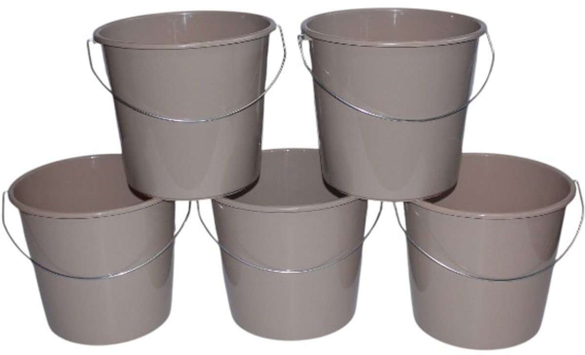 HL - huishoudemmer - emmer - 10 liter - set van 5 - beige - kunststof - met handvat