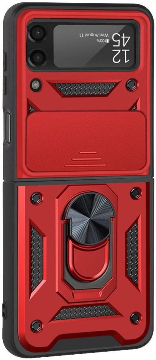 Hoesje met Camera Slider en Kickstand Rood Geschikt voor Samsung Galaxy Z Flip 4