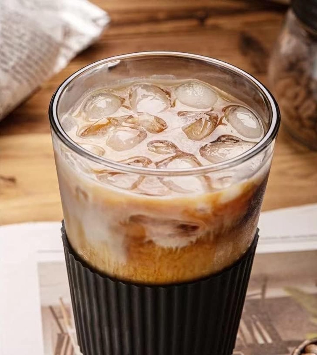Glazen Beker met Rietje en Deksel – Dubbelwandige Drinkbeker voor Koffie, Melk, Thee – Autobeker 470 ml – Set van 1 (Smoke Grey met Zwarte Siliconen Ring)