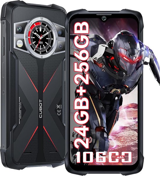 CUBOT Kingkong 9 Robuuste Smartphone, 24GB+256GB, 6,583 inch FHD+-scherm, Android 13, 100 MP + 32 MP, 10600 mAh, NFC/OTG/Face ID/GPS/4G Dual Nano SIM/waterdicht/anti-val, zwart