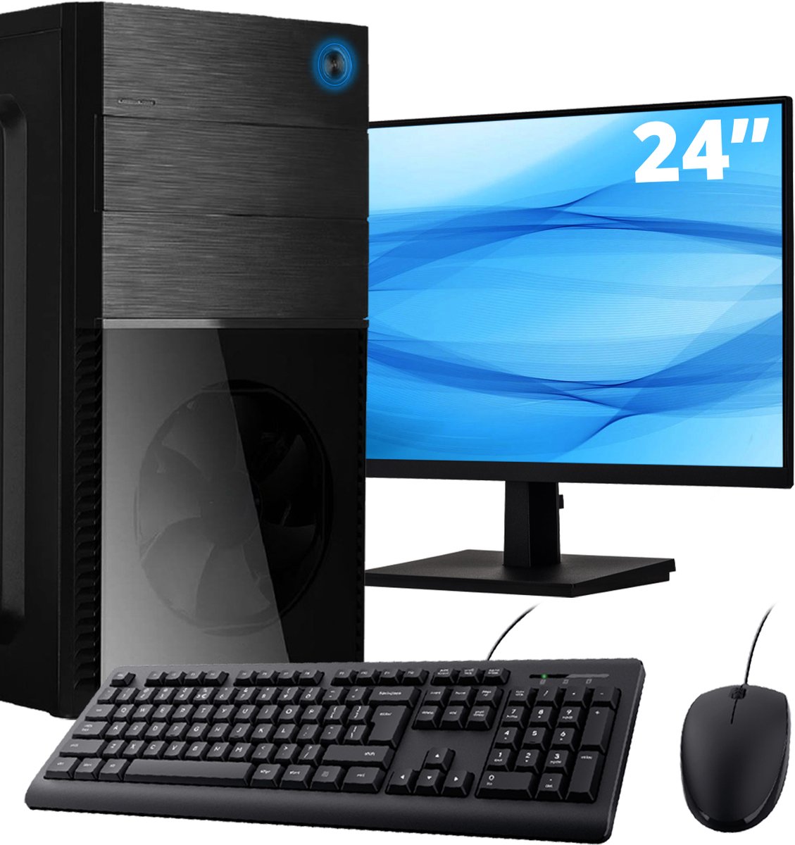 Intel Compleet PC + 24" Monitor + Muis & Toetsenbord | Intel Core i5 | 16 GB DDR4 | 500 GB SSD - NVMe | RTX 3050 | Windows 11 Pro + WiFi & Bluetooth