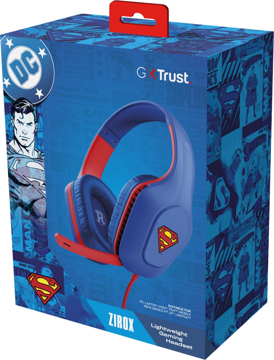 Trust GXT 415SM Zirox - Bedrade Superman Gaming Headset - voor PC, PS4, PS5, Xbox & Switch - Stereo - Superman Blauw thumbnail 6