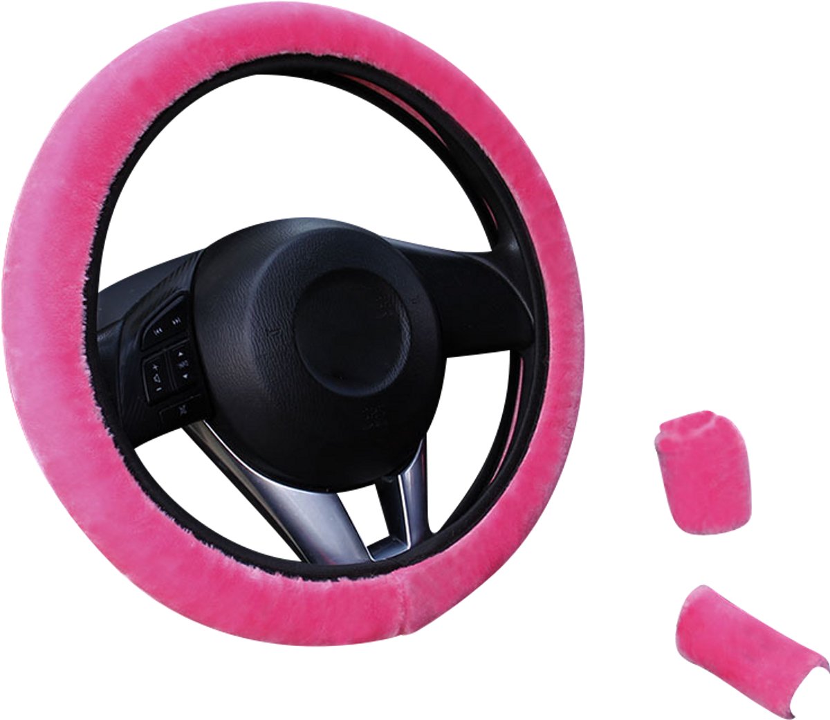 Stuurhoes Auto Set - Zacht Pluche - Fel Roze - Universeel - Kasey Products – foto 3