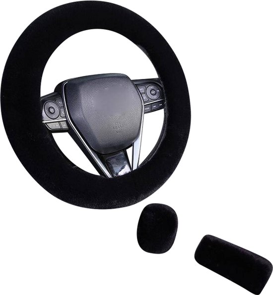 Set de volant pour voiture - Peluche Extra douce - Zwart - Universel - Kasey Products