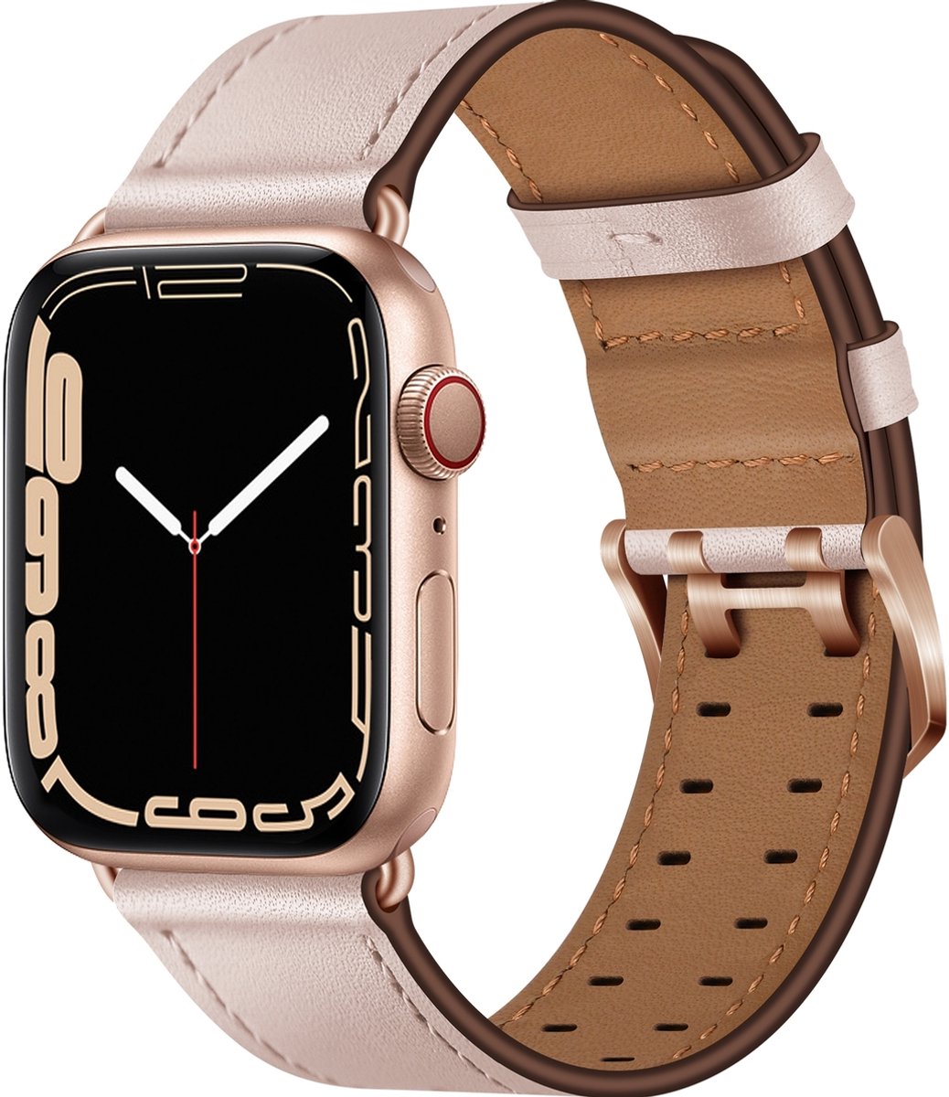 Mobigear Leren Watch bandje geschikt voor Apple Watch Bandje Gespsluiting | Mobigear Milano - 42/41/40/38 mm - Roségoud