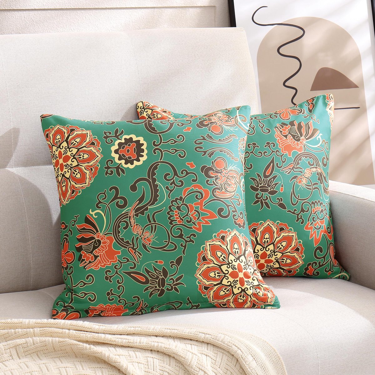 Ibenzoa Set van 2 Kussenslopen 40x40 cm met Paisleypatroon, Donkergroen rozengroen