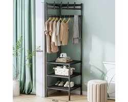 Homesy Slaapkamer Hoek Jas & Hoedenrek , Schoenenrek, Meerlaags Kledinghanger Met Petten Opslag & Woonkamer Opslag Plank , Opvouwbaar Jassen Kledinghanger Stand Huishouden Opslag Schoenenrek & Kastopslag Organizer Thuis Inrichting, 45x45x180hoog