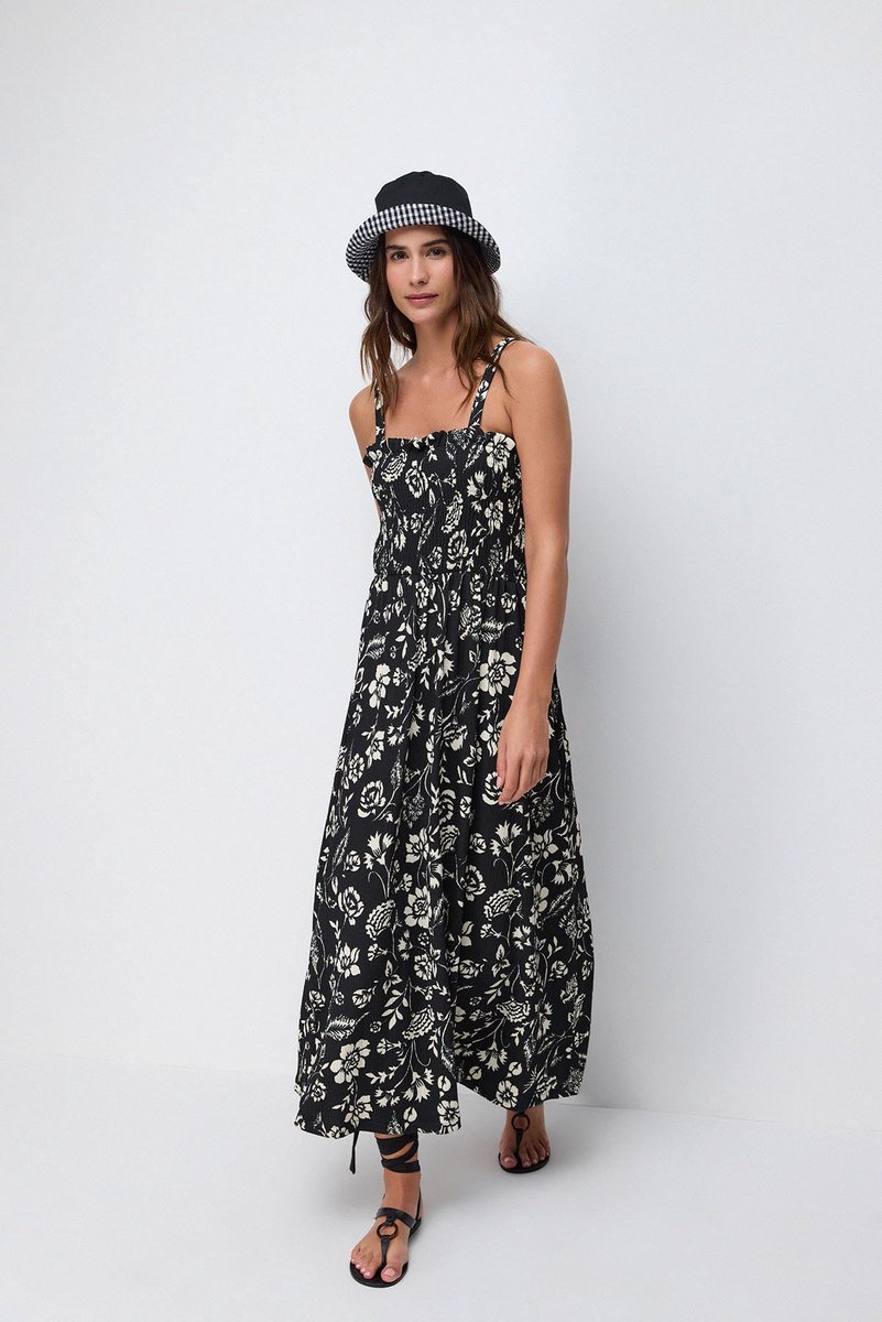 Robe longue à bretelles en tissu à motifs
