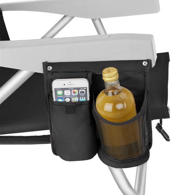 tectake® Strandstoelen Coral - Set van 2 Opvouwbare Campingstoelen met Koeltas en Opbergtas - 5-voudig Verstelbare Rugleuning met Hoofdkussen - Brede Armleuningen met Bekerhouder / Telefoonhouder - Inklapbare Kampeerstoel - Zwart van Merkloos — afbeelding 4