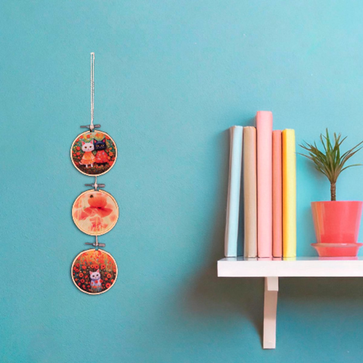 Ideasonthefloor.com - Cadeau onder 30 - Wandhangers - Wandhanger Poezensnoezen - 8 cm doorsnede - Lengte 45cm vanaf Ophangkoord