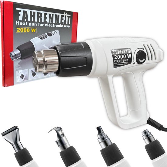 FAHRENHEIT - Heteluchtpistolen - Professioneel Heteluchtpistool op Netstroom - Heatgun / Warmtepistool - Hetelucht Verfbrander 2000W - 50 - 450°C / 90 - 600°C