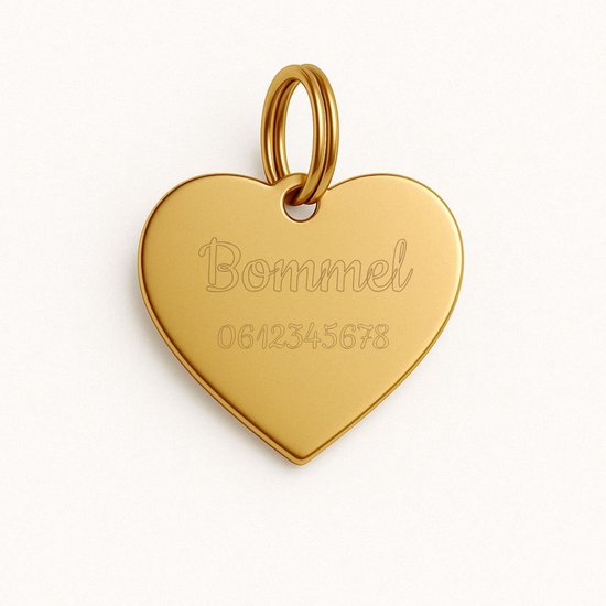 Lovelockers® | Hondenpenning inclusief graveren | Gegraveerde Hart 3cm | RVS | incl 2 regels gravering | Goud | Luxe honden penning