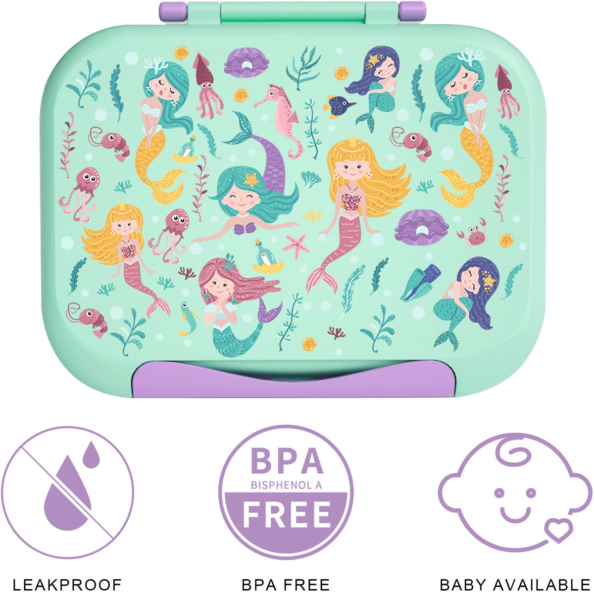 BentOH! Bento Box en Brooddoos 2-in-1 voor Kinderen - Zeemeermin - Lekvrij & BPA-vrij – Met 3 Uitneembare Vakken – Magnetron-, Vriezer- & Vaatwasser bestendig — afbeelding 7