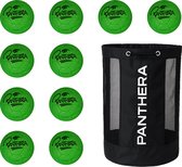 Groene Panthera street handbalset met 10 ballen en een zwarte mesh ballentas.