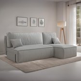 Bol.com Hoekbank met opbergruimte Jelle - Grijs - Ribstof Velvet - Zetel - Slaapbank - Universeel - Links of Rechts - Hoekzetel ... aanbieding