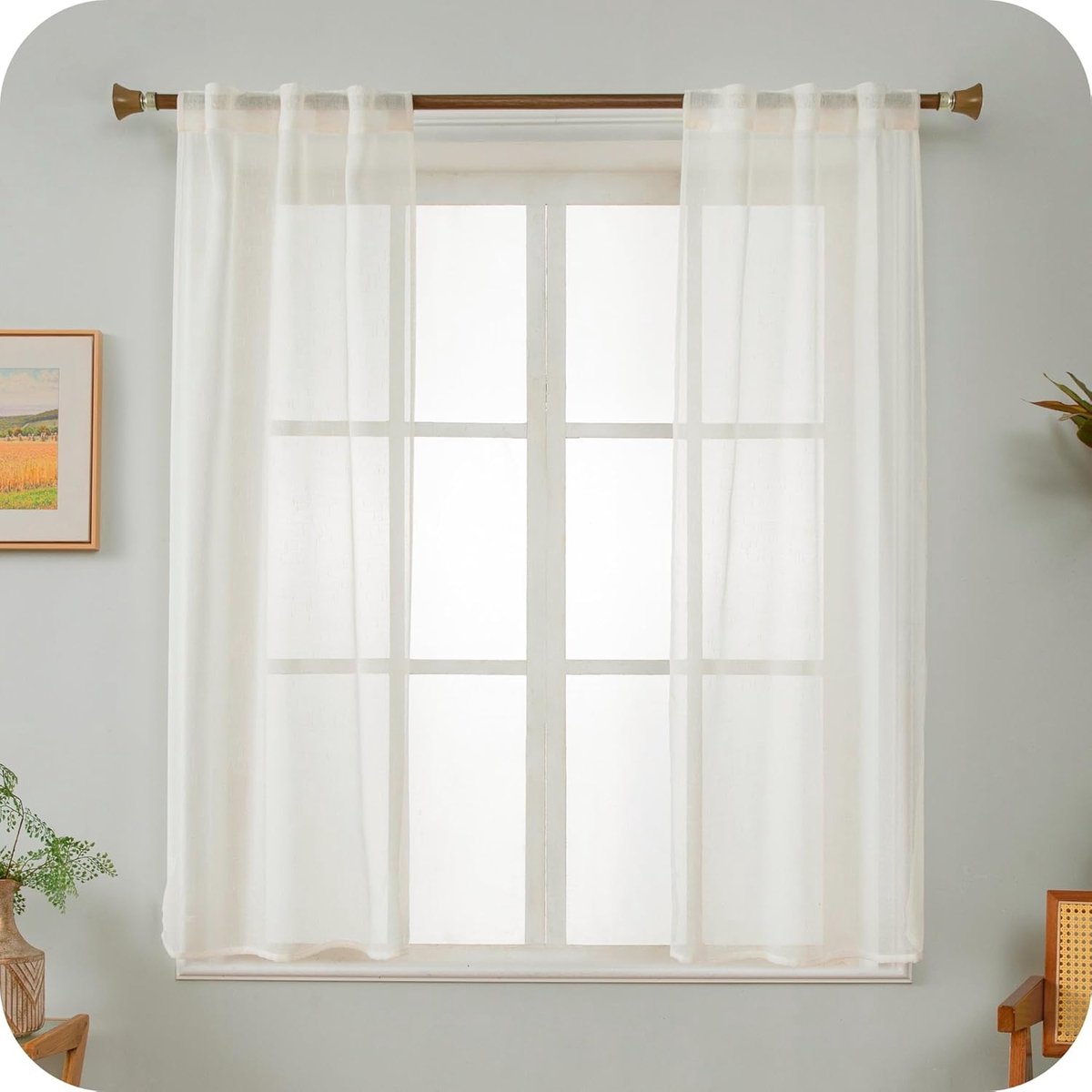 Ibenzoa Zachte Voile Gordijnpanelen – Crème, 70 x 150 cm – Set van Twee wit