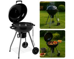 Cheqo® Houtskool Barbecue Ø45 cm - Houtskoolbarbecue - Met Deksel en Wielen - Draagbare BBQ voor Tuin of Camping