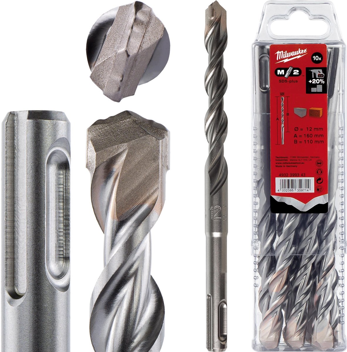 Milwaukee SDS-plus hamerboren - 2-kanten snijdend / 10 stuks SDS-Plus M2 12 x 160-10 stuks - 4932399343