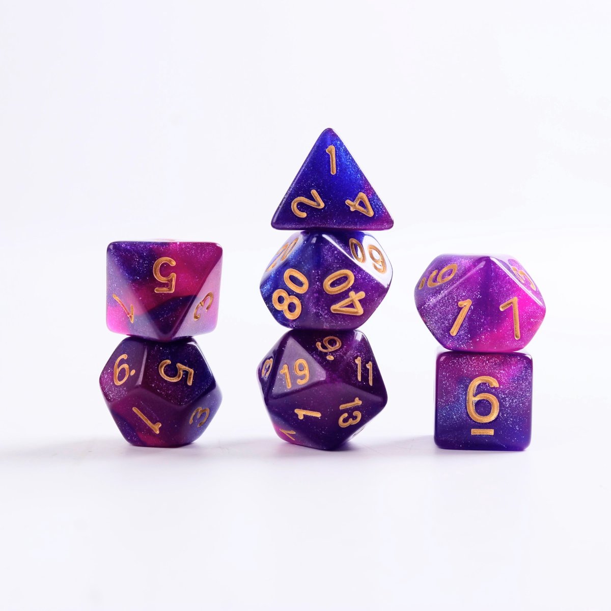 Lapi Toys - Dungeons and Dragons dobbelstenen - D&D dobbelstenen - D&D polydice - 1 set (7 stuks) - Acryl - Roze - Paars