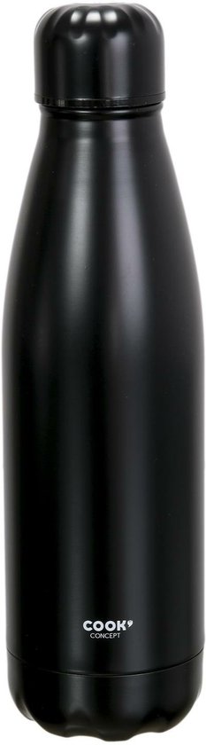 Bouteille noire mate avec le logo Cook Concept, sur fond blanc.