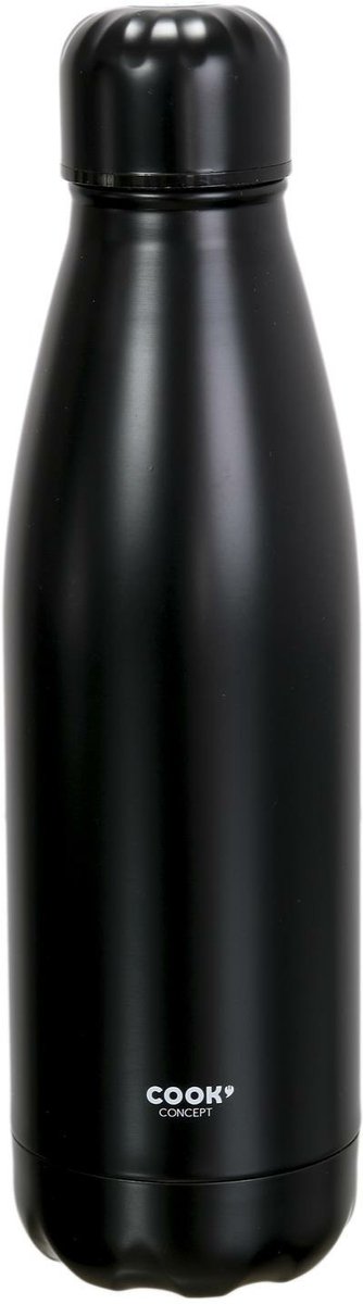 Cook Concept Travel drinkfles voor warme en koude dranken - zwart - roestvrij staal - met schroefdop - 500 ml