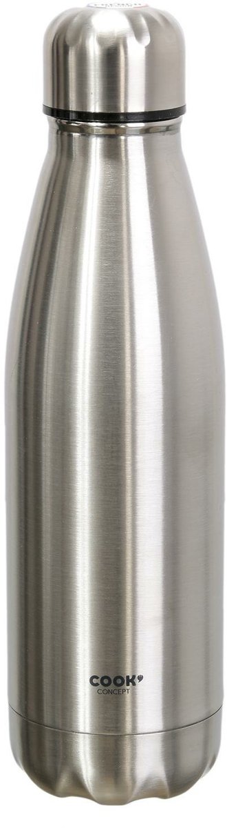 Cook Concept Travel drinkfles voor warme en koude dranken - zilver - roestvrij staal - met schroefdop - 500 ml