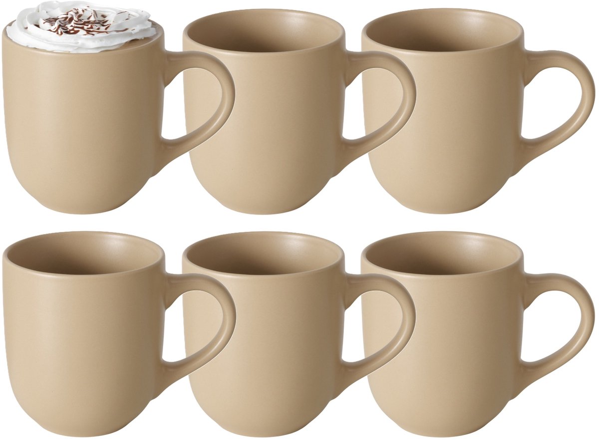 Boltze Koffiemokken Paris - 8x stuks - Keramiek - pastel beige - 300 ml - 8 x 10 cm
