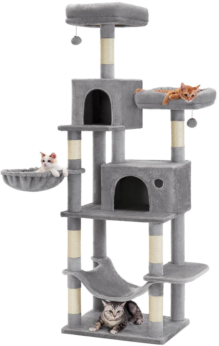 SureDeal® - Krabpaal - Kattenboom - 60x50x199 cm - Hout - Lichtgrijs - Meervoudige verdiepingen - Afneembare hoezen