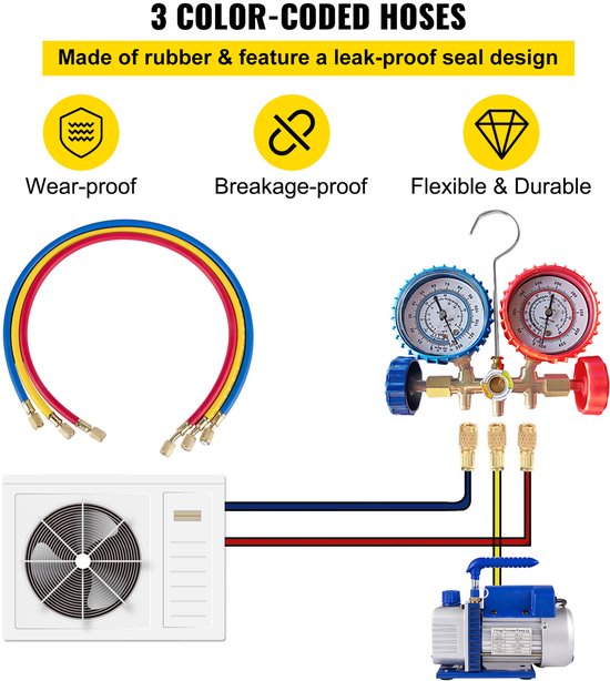 4CFM 1/4 Pk Lucht Vacuümpomp HVAC Koel- en Airconditioning Verdeelstukmeterset R134a-Kit van Merkloos — afbeelding 5