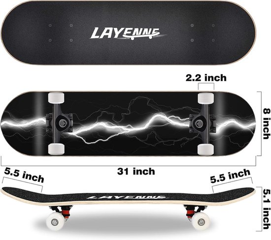Complete skateboards, 8-laags esdoornbord, dubbel kromgetrokken ontwerp, geschikt voor volwassenen, beginners, jongens, meisjes, kinderen, tieners, professionele atleten-red