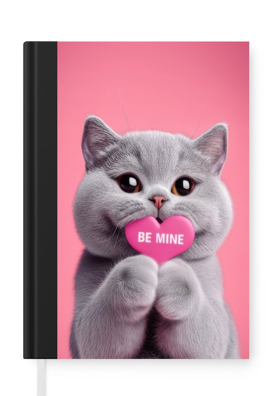 Notitieboek - Schrijfboek - Kat - Valentijn - Roze - Liefde - Notitieboekje klein - A5 formaat - Schrijfblok