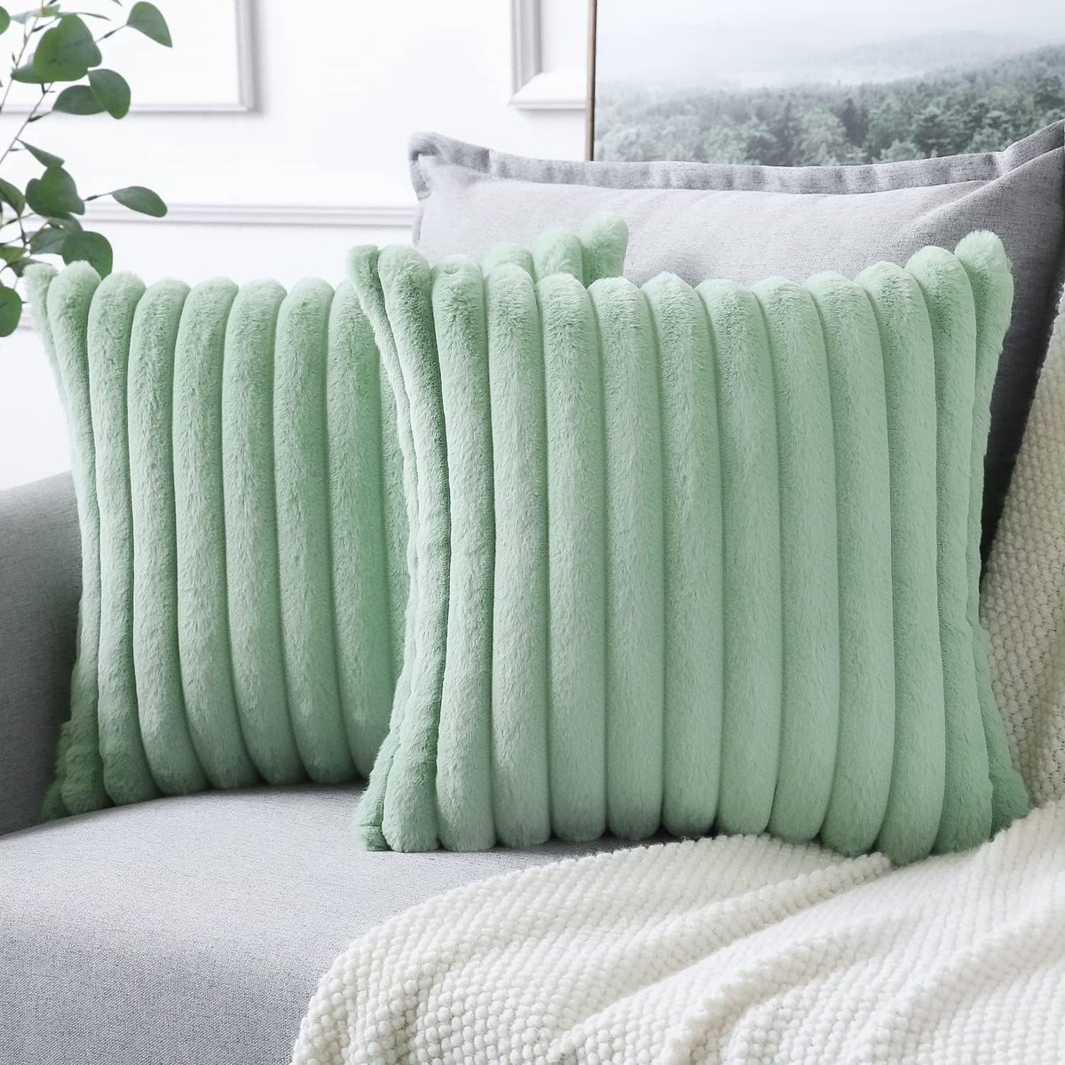 Ibenzoa® Zachte Decoratieve Kussenhoezen Set Lichtgroen - 45 x 45 cm - Premium Microvezel