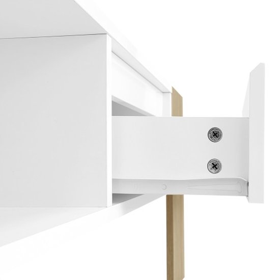 Apprendrelogic. Table basse moderne 105 x 60 x 40 cm - partiellement brillante, avec tiroirs et compartiments ouverts