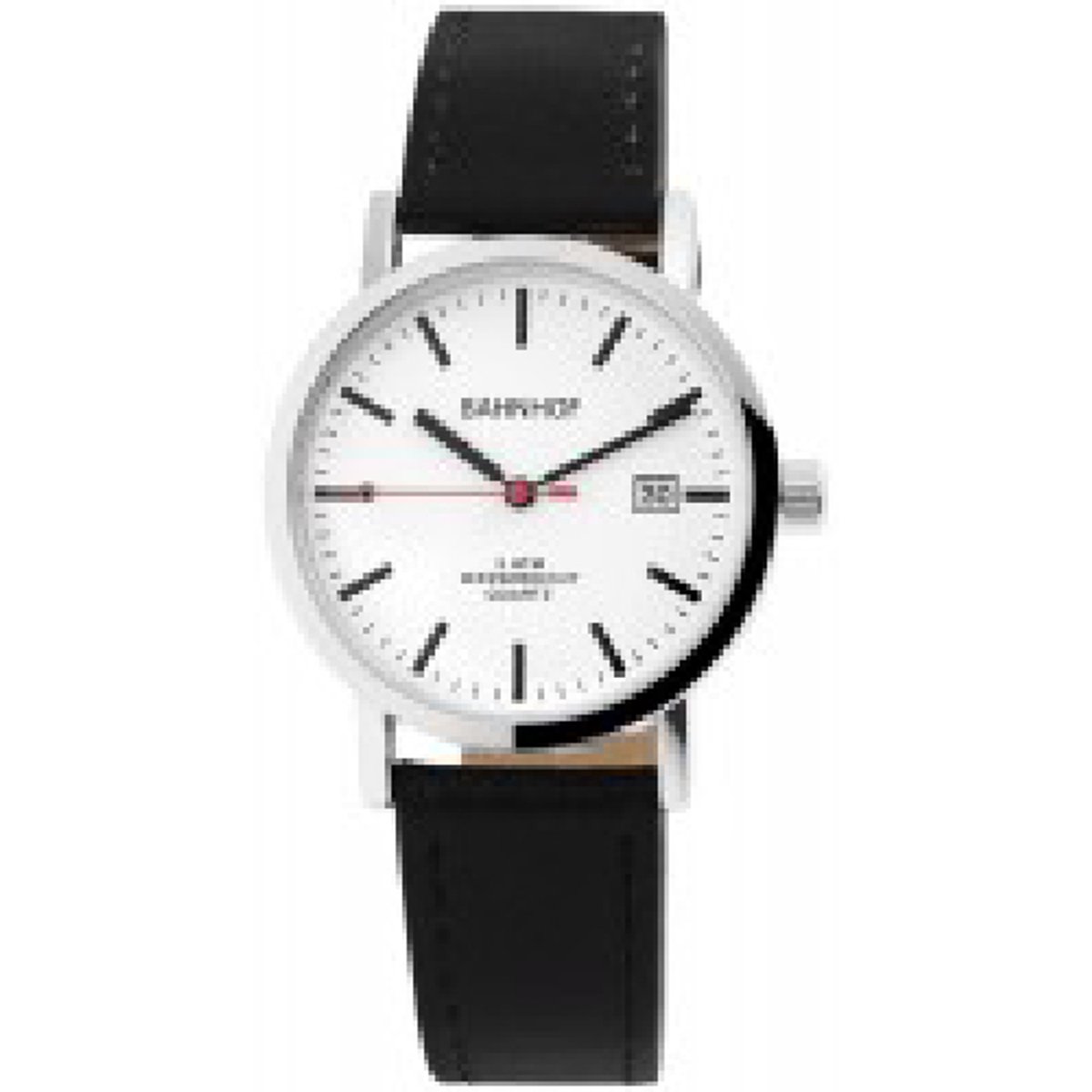 Bahnhof-Herenhorloge-2900121-001-Stations horloge-datum-zwarte band- 3atm waterdicht-diameter 35 mm