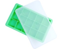 KOOLECO - Vers Voedsel Diepvriesbakje met Deksel, 100% Platinum Siliconen, ideaal voor Babyvoeding, Moedermelk, Sauzen en Kruiden (15 vakjes van circa 30ml), groen