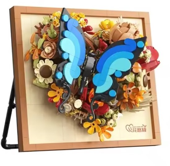 mini bouwblokjes 3D fotolijstje - 718 mini bouwblokjes - kleiner dan L.go - vlinder in foto lijst bouwblokjes set - 3D fotoslijst bouwpakket