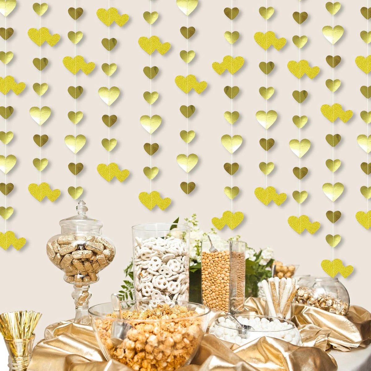 Ibenzoa® Goudkleurige Papieren Harten Decoratie - 16 Meter Lengte - Perfect voor Feestdagen